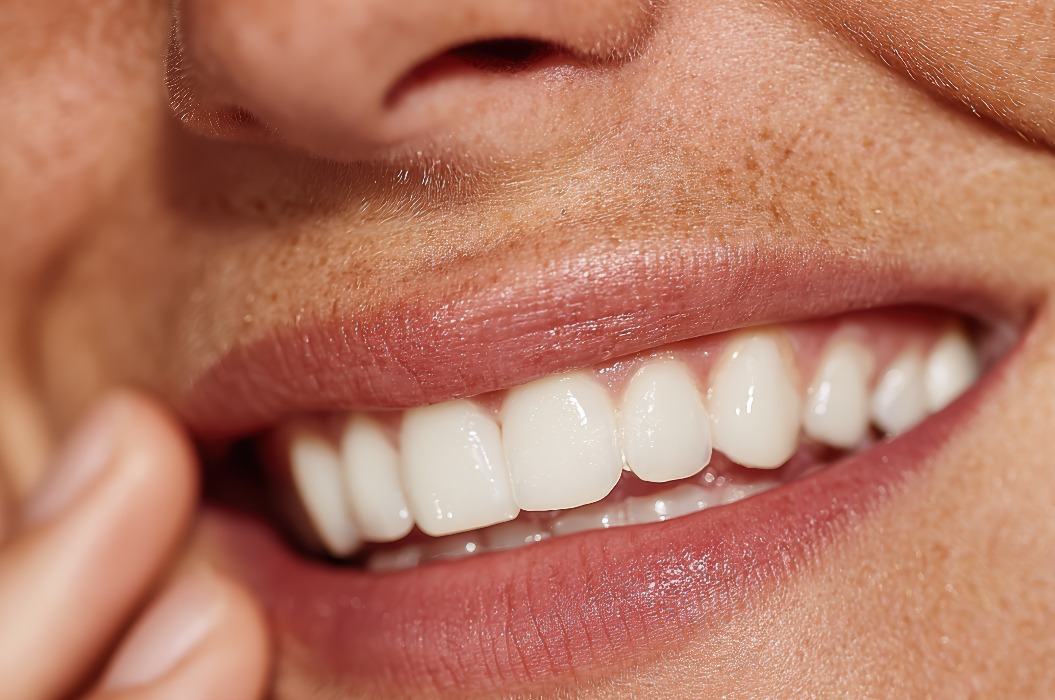 Nahaufnahme von strahlend weißen Zähnen mit Veneers in Hamburg-Sasel